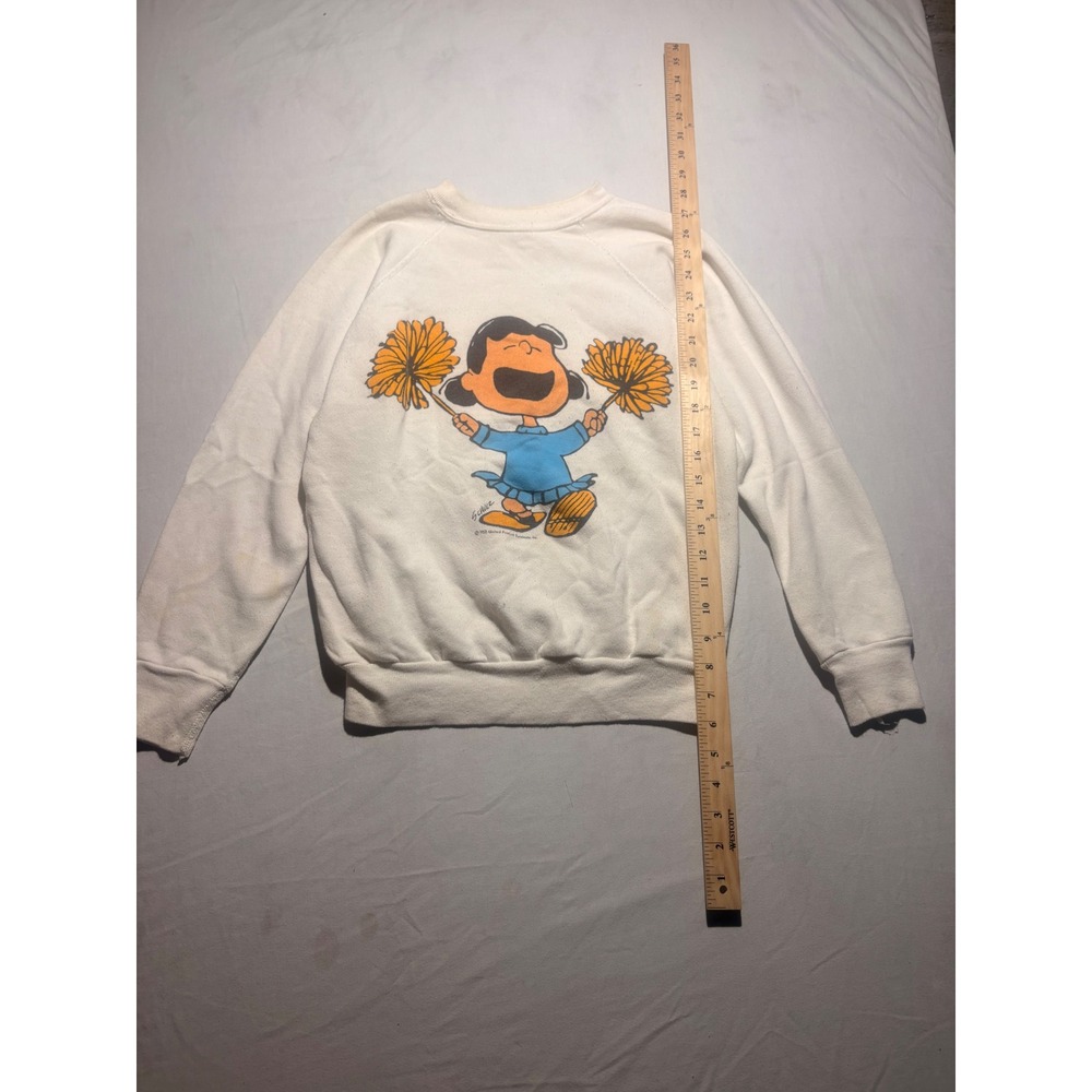 Vintage Artex Peanuts Lucy Cheerleader Sweatshirt White Raglan Made in USA Small